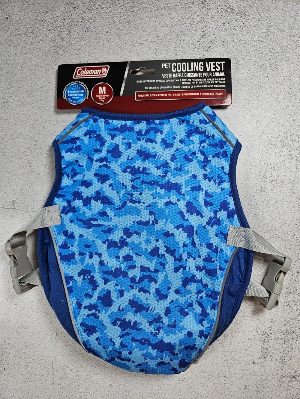 Coleman Pet Cooling Vest in Blue Camo, Medium, NWT, Small Flaw